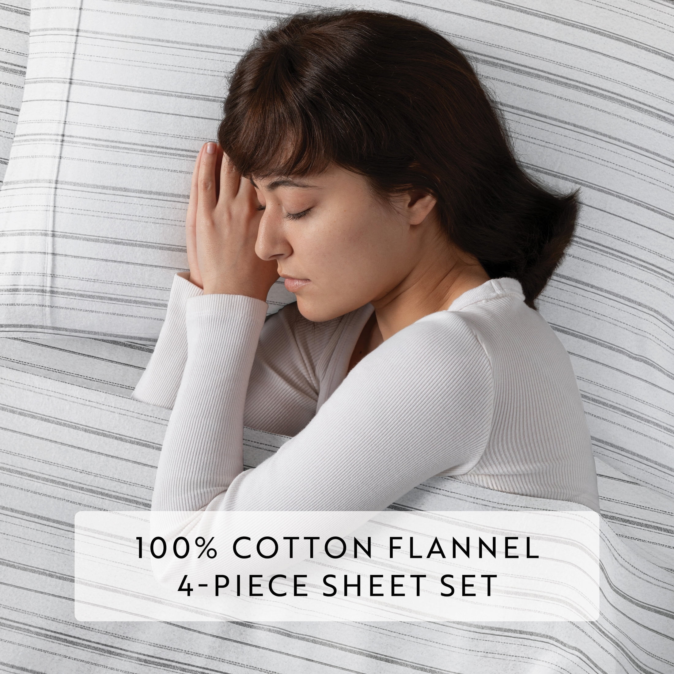Gray Weathered Stripe 4 Piece 100% Cotton Flannel Deep Pocket Sheet Set, Twin, by Noble Linens