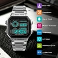 thumbnail image 2 of Bomieux Watches for Man Classic Square Stainless Steel Digital Watch with Dual Time, Stopwatch, Alarm & Calendar Gift for Men, 2 of 7