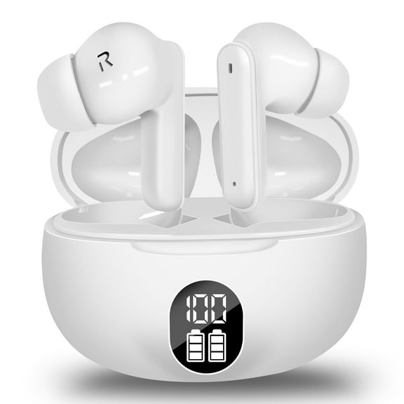 Wireless Stereo Earphone, Lightweight In-Ear Touch Control Bluetooth Headphone with LED Display, 40H Playtime Earphone for Android iOS，White