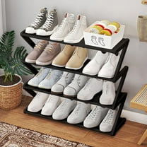 4-Layer Shoe Rack, Entryway Independent Shoe Rack - Compact Z-Shaped Shoe Organizer with Stainless Steel Pipes for Entryway and Closet(Black)