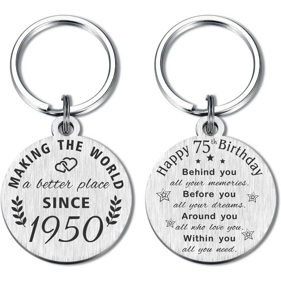 75th Birthday Gifts for Women Men, 75 Year Old Birthday Keychain, Born in 1950 Gifts, 1950 Birthday Decorations