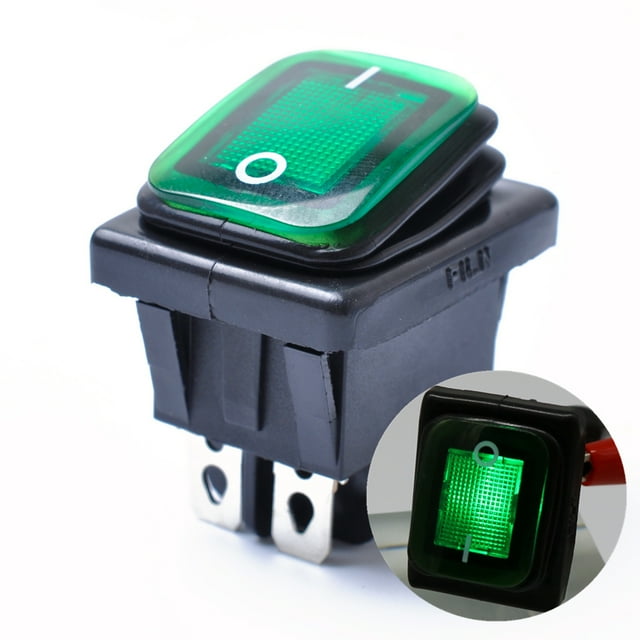 Miangastore Rocker Toggle Switch On-Off-On 4 12V DC Car Boat Automobiles Waterproof LED Latching Switches (Green Light)