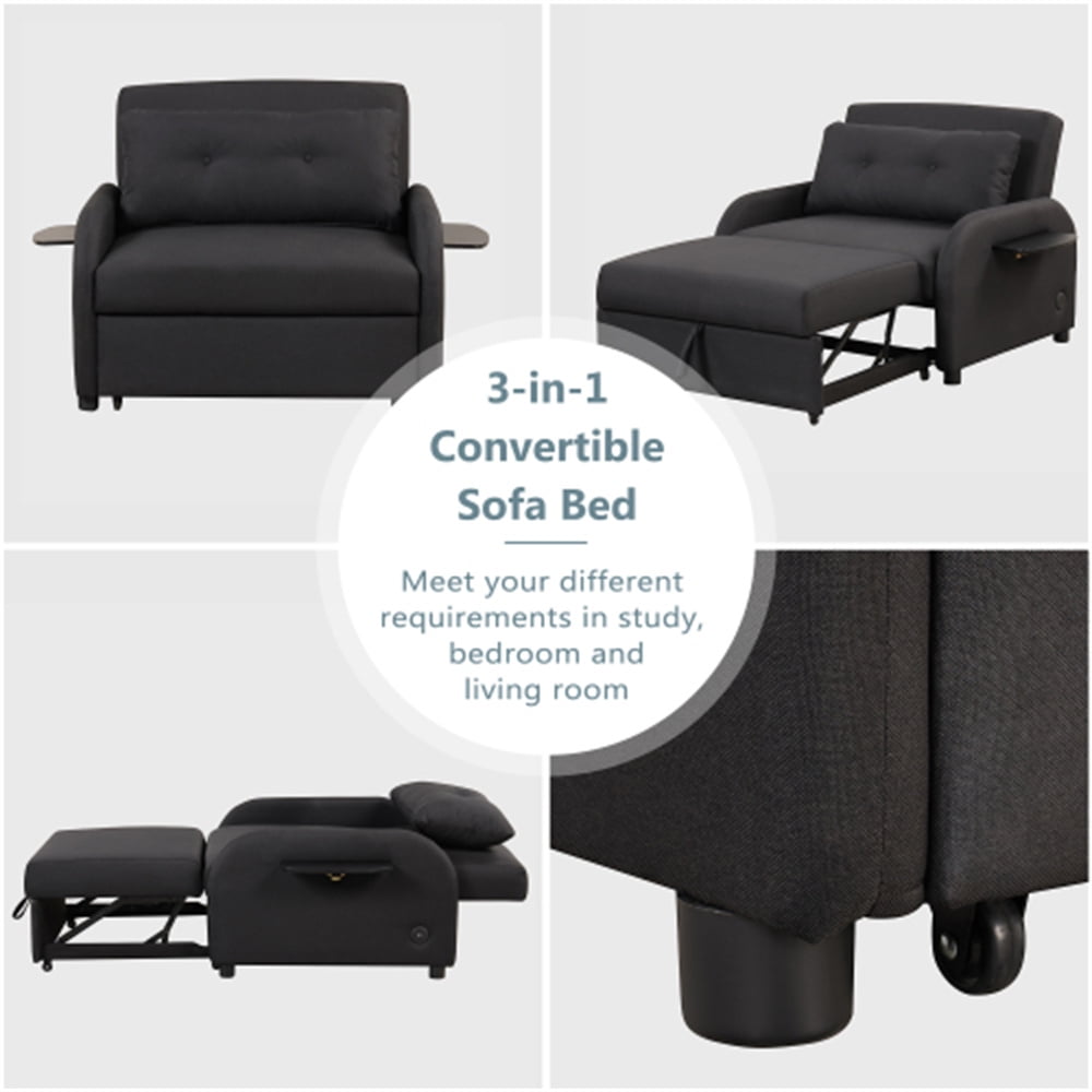 3 in 1 Sleeper Chair, Convertible Chair Bed Sleeper with 2 Wing