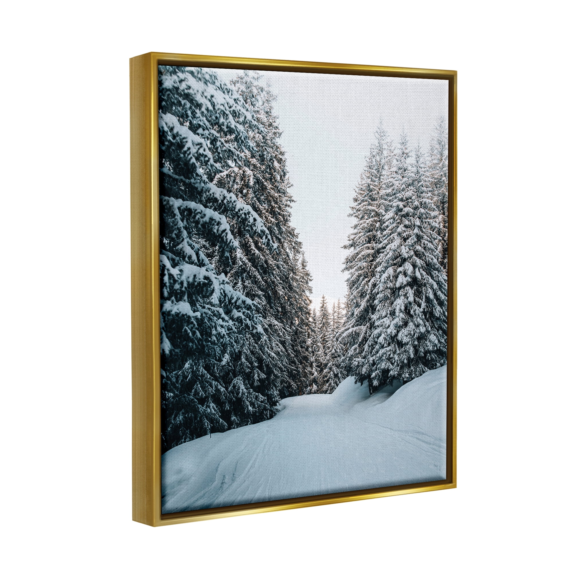 Stupell Industries Snowy Ski Slopes Landscape Photography Gold Floater Framed Canvas Art Print Wall Art, 17 x 21