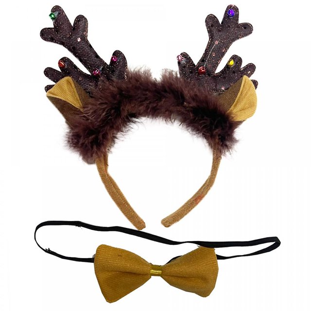 Diadema de reno, diadema de cuerno de ciervo marrón, diadema de ciervo con plumas, diadema para fiesta de Navidad, accesorios para el cabello para mujeres y niñas, peinado