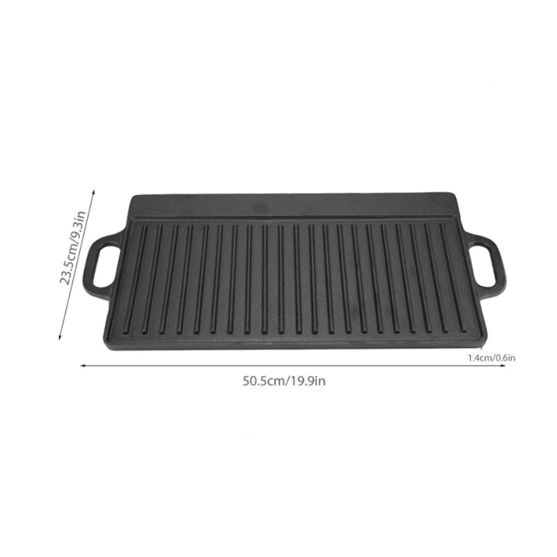Cast Iron Grill Pan, Reversible Double-Sided Griddle for Camping, Thickened Rectangular Steak Frying Pan
