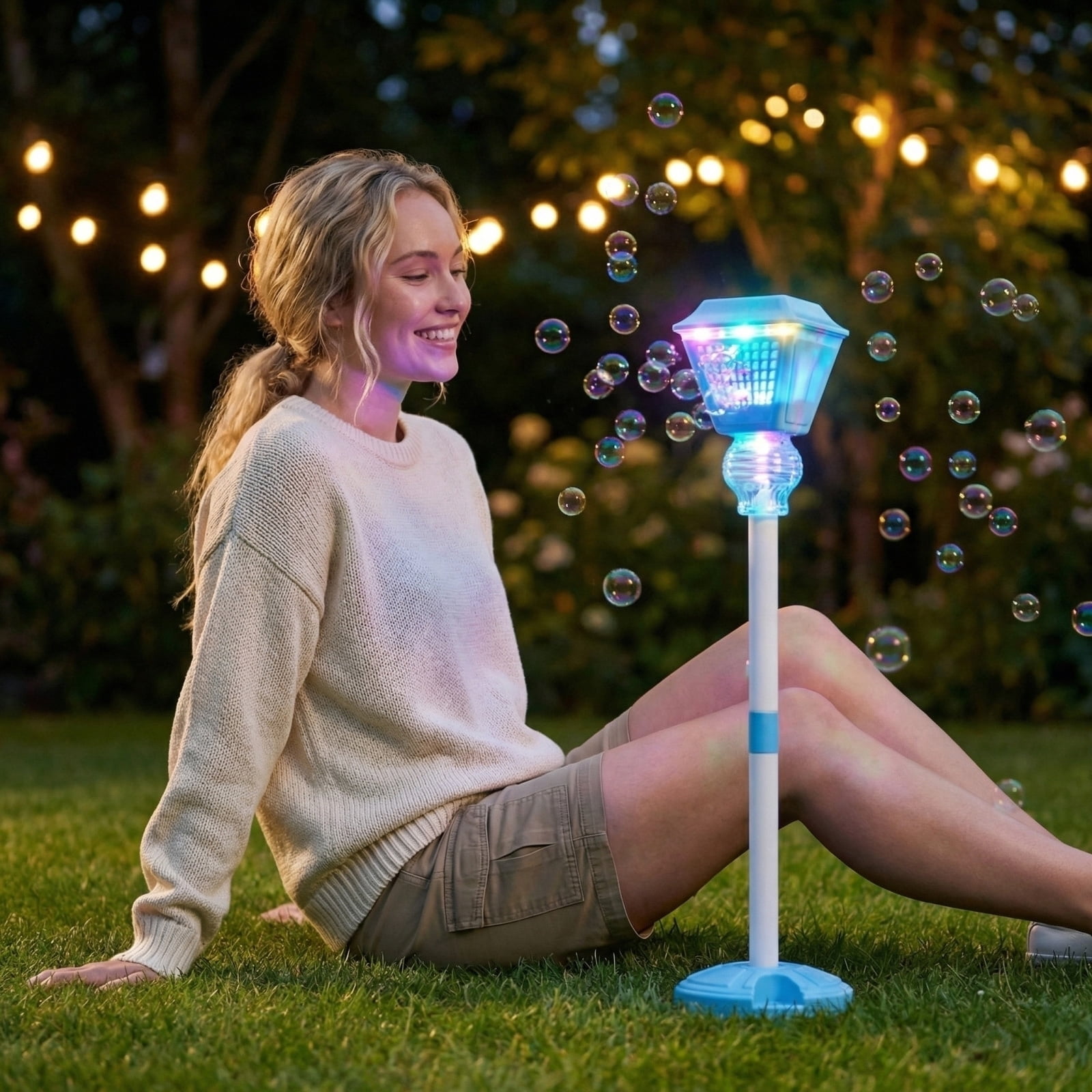 Automatic Bubble Machine Bubble Machine with Light Vertical Bubble Maker for Birthday Outdoor Wedding Christmas Party Interactive Rechargeable Street Light Shaped (Red)