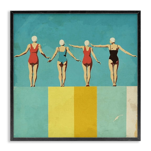 Stupell Industries Four Figures on the Pool Black Framed Giclee Art, design by Layla Oz