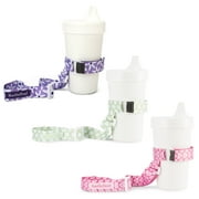 BooginHead Baby Toddler SippiGrip Sippy Cup Holder Strap, Polka Dots Green, Purple Daisy, Pink Heart (Pack of 3)