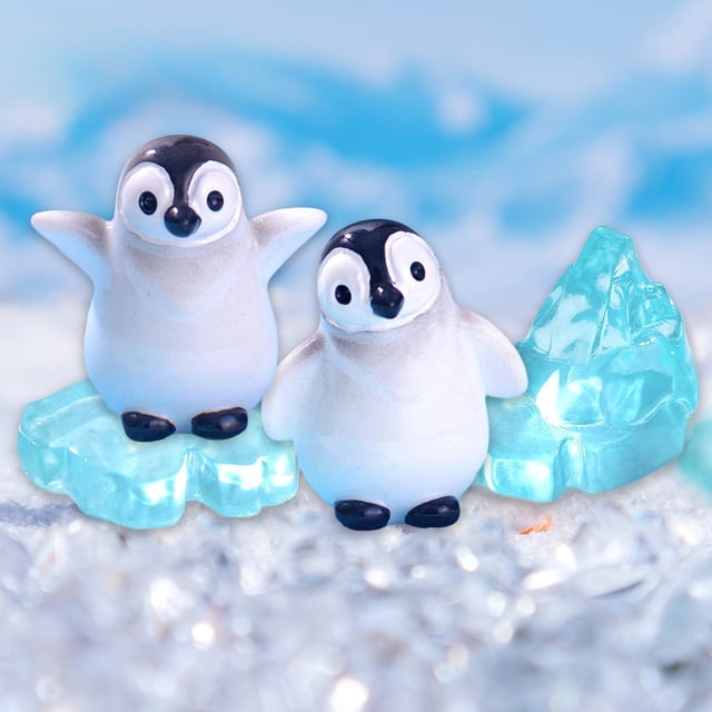 Escena nevada de pingüinos en un glaciar, decoración para árbol de Navidad, adorable adorno de escritorio de resina, decoración festiva para el hogar, detalles navideños para el escritorio