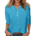 thumbnail image 2 of DuoJiaJ Womens Tops 3/4 Sleeve V Neck Button Down Shirts Business Casual Outfit Basic Tees Summer Top Blue XXXL, 2 of 4