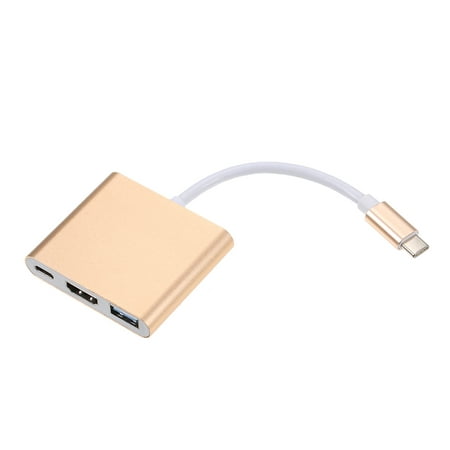 USB 3.1 Type-C to USB 3.0/ HD/ Type-C HUB USB-C 3-in-1 Adapter Dongle Dock Cable for Macbook Pro, Dell XPS
