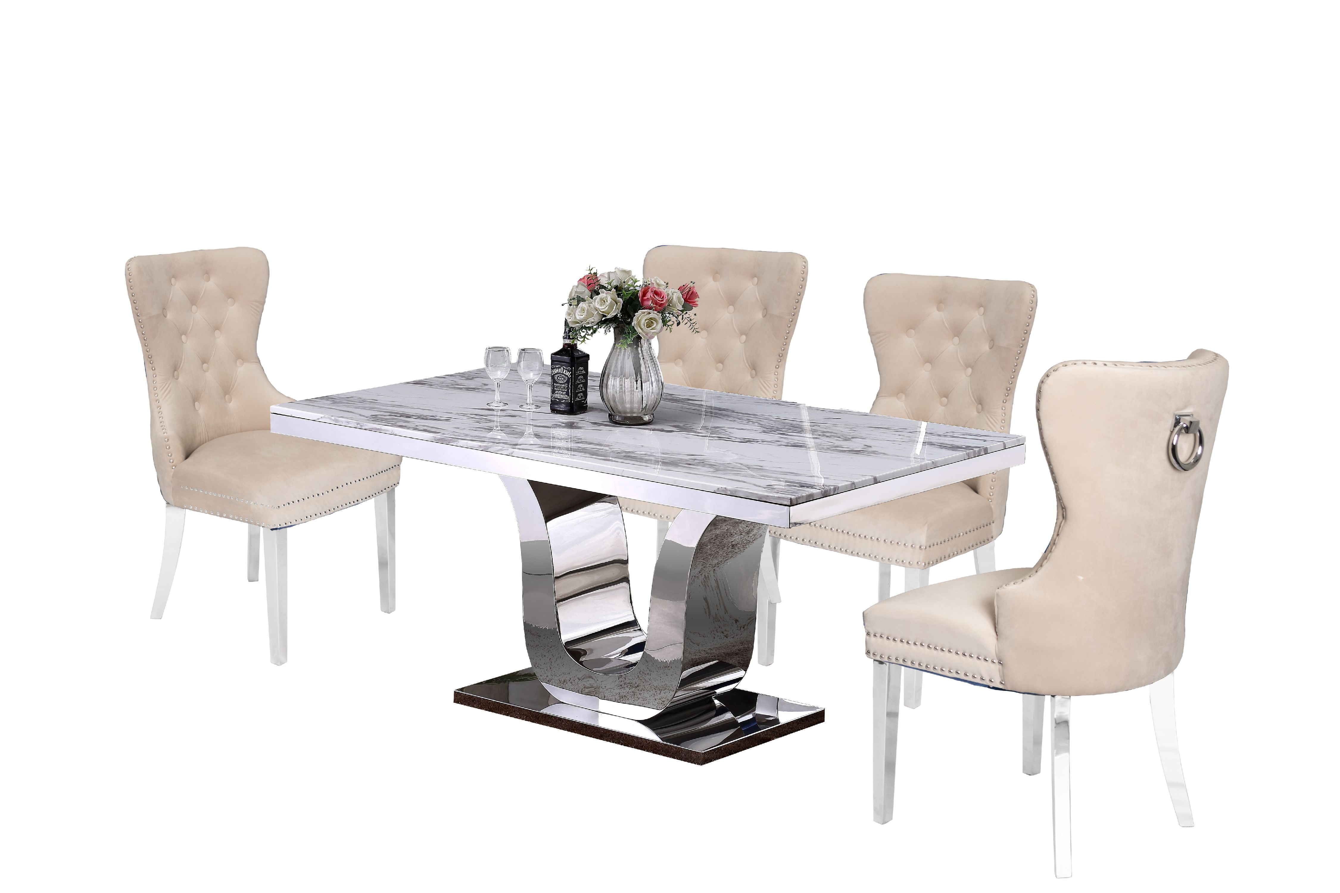 Best Quality Furniture 5pc Dining Set Auth Marble Uph Wingback Chairs Walmart Com Walmart Com
