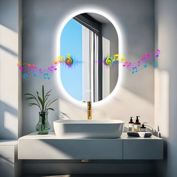 LUVODI 24x36" LED Oval Bathroom Mirror with Backlit Dimmable Inside Bluetooth Speaker Smart Mirror