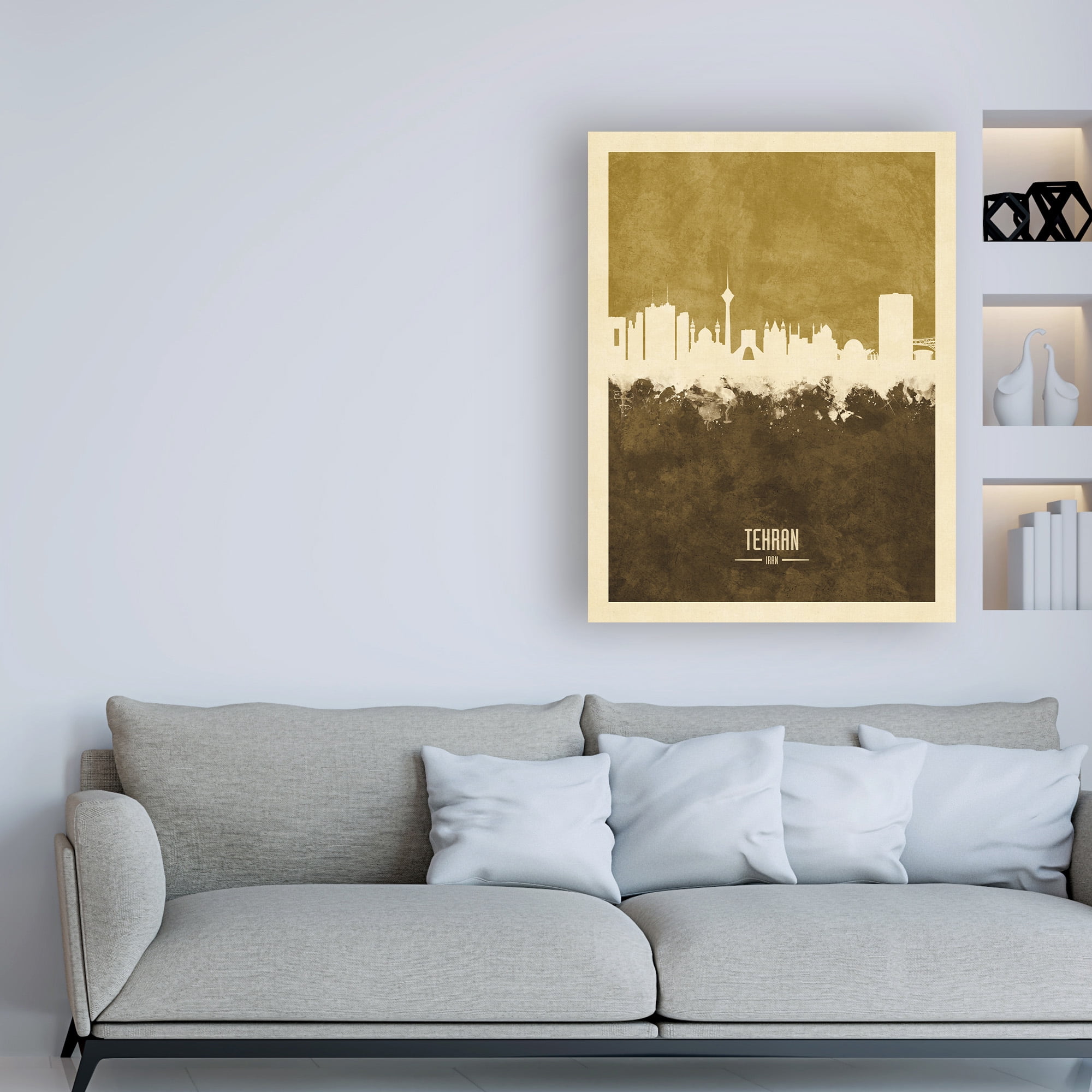Trademark Fine Art 'Tehran Iran Skyline Brown' Canvas Art by Michael Tompsett