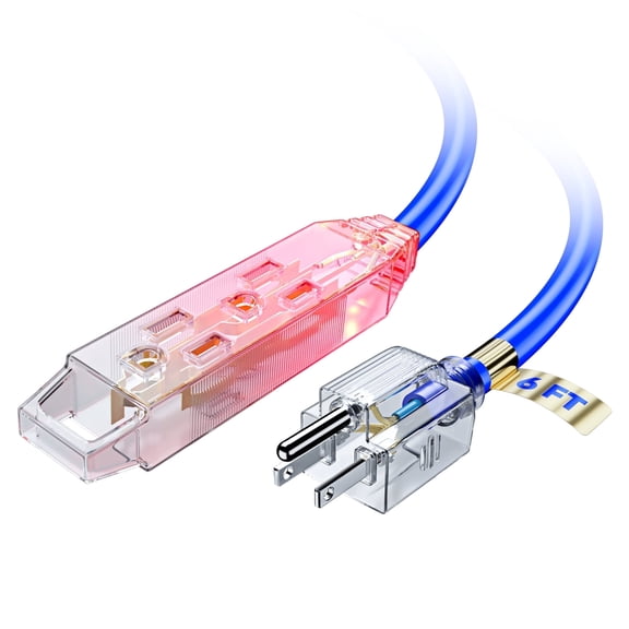 Extension Cord 6 ft, Extension Cord with Multiple Outlets and Lit Ends,16 Gauge (Blue) ETL Listed