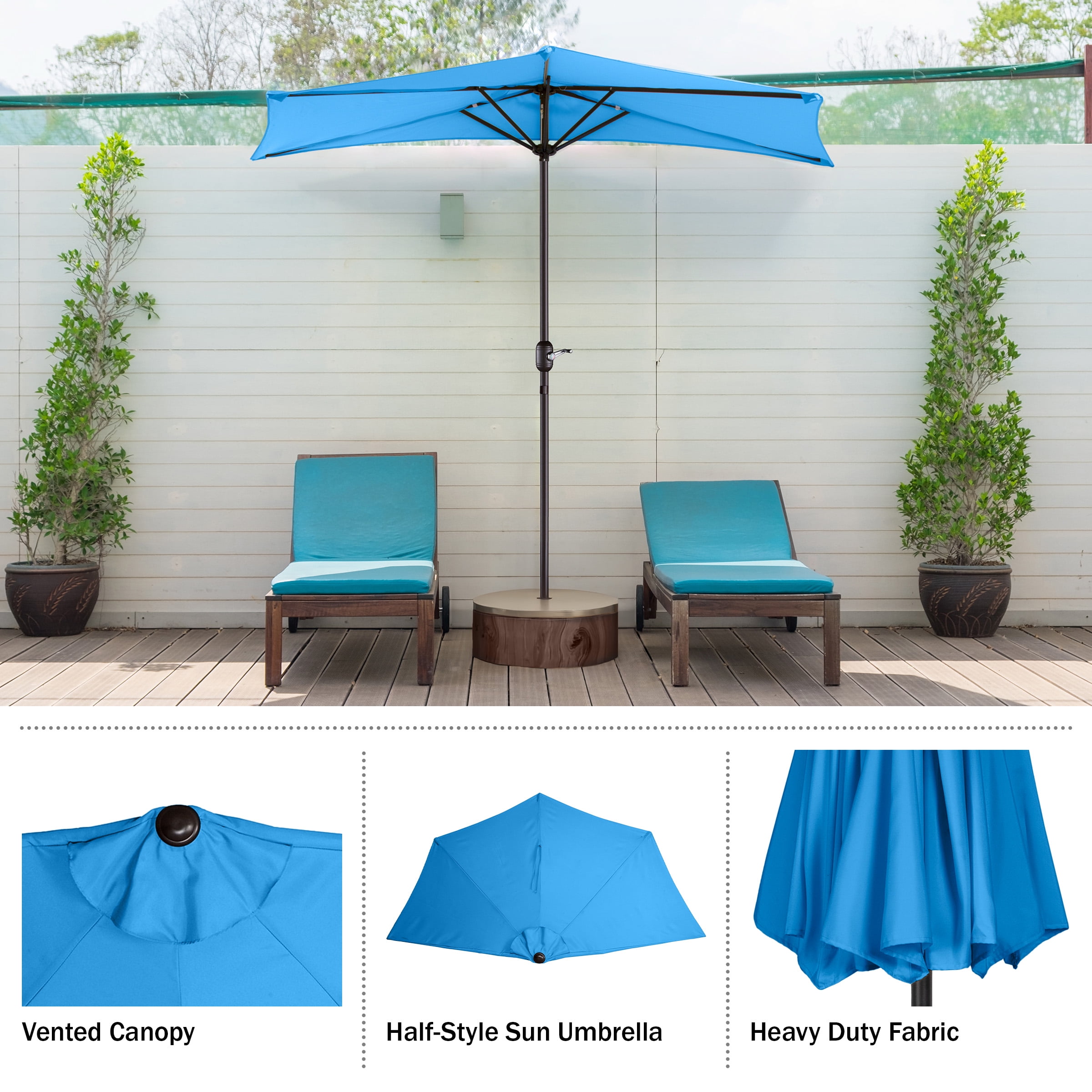 Villacera 9FT Outdoor Half Patio Umbrella - Balcony Furniture, Blue