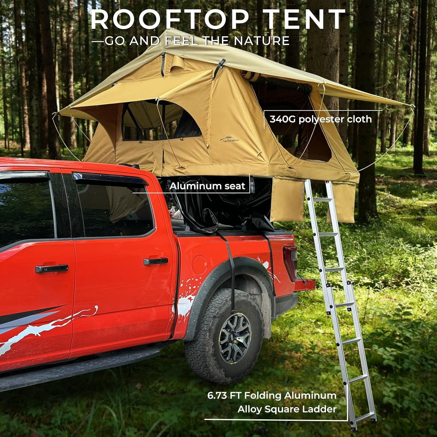 Rooftop Tent, 800D High Density Rip-Stop Waterproof with Telescopic Ladder Thick Mattress & LED Strip Light, 2-3 Person Family Camping roof top Tent for Car Jeep SUV Truck