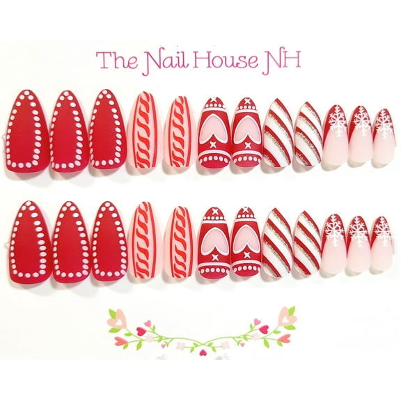 Sparkling Holidays Matte Almond Press On Nails - 24 Pieces - Artificial Nail Kit - Winter Nails - Christmas Nails