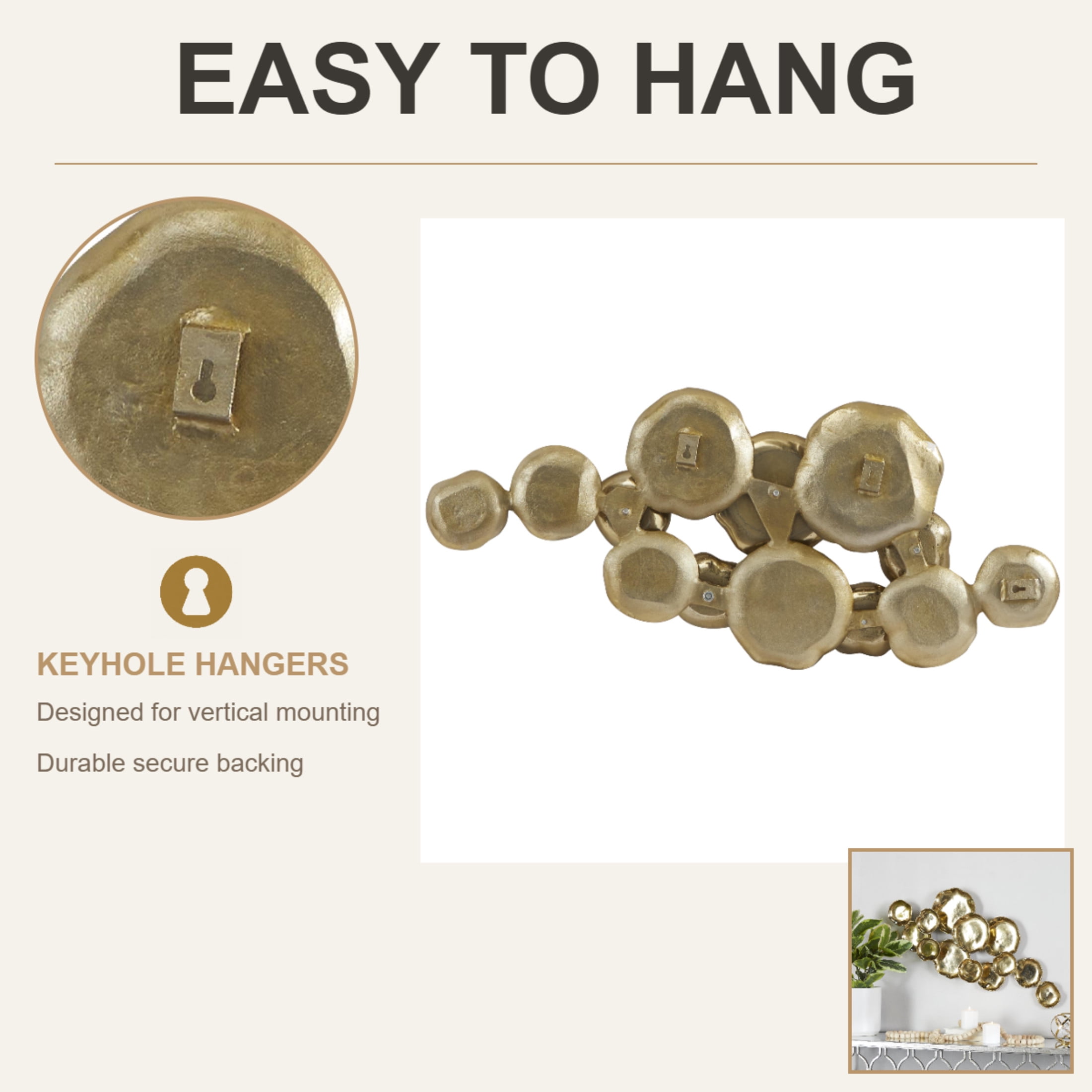 DecMode Gold Aluminum Metal Plate Wall Decor with Uneven Edges