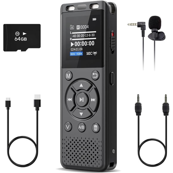 Grabadora de voz digital Tonfarb de 64 GB con reproducción, dispositivo de grabación de audio para c