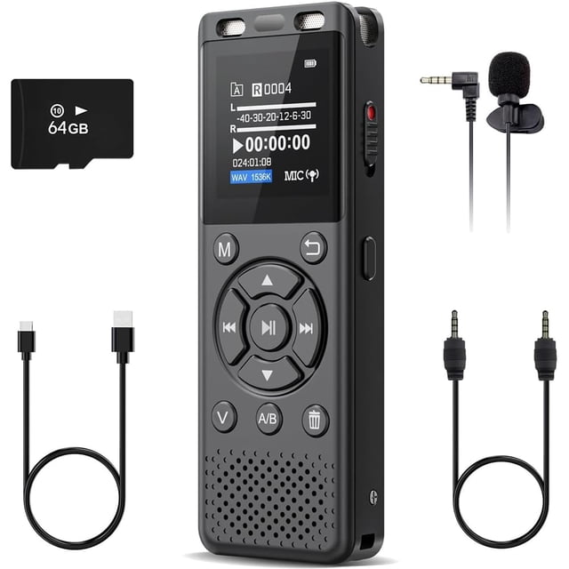 Grabadora de voz digital Tonfarb de 64 GB con reproducción, dispositivo de grabación de audio para c