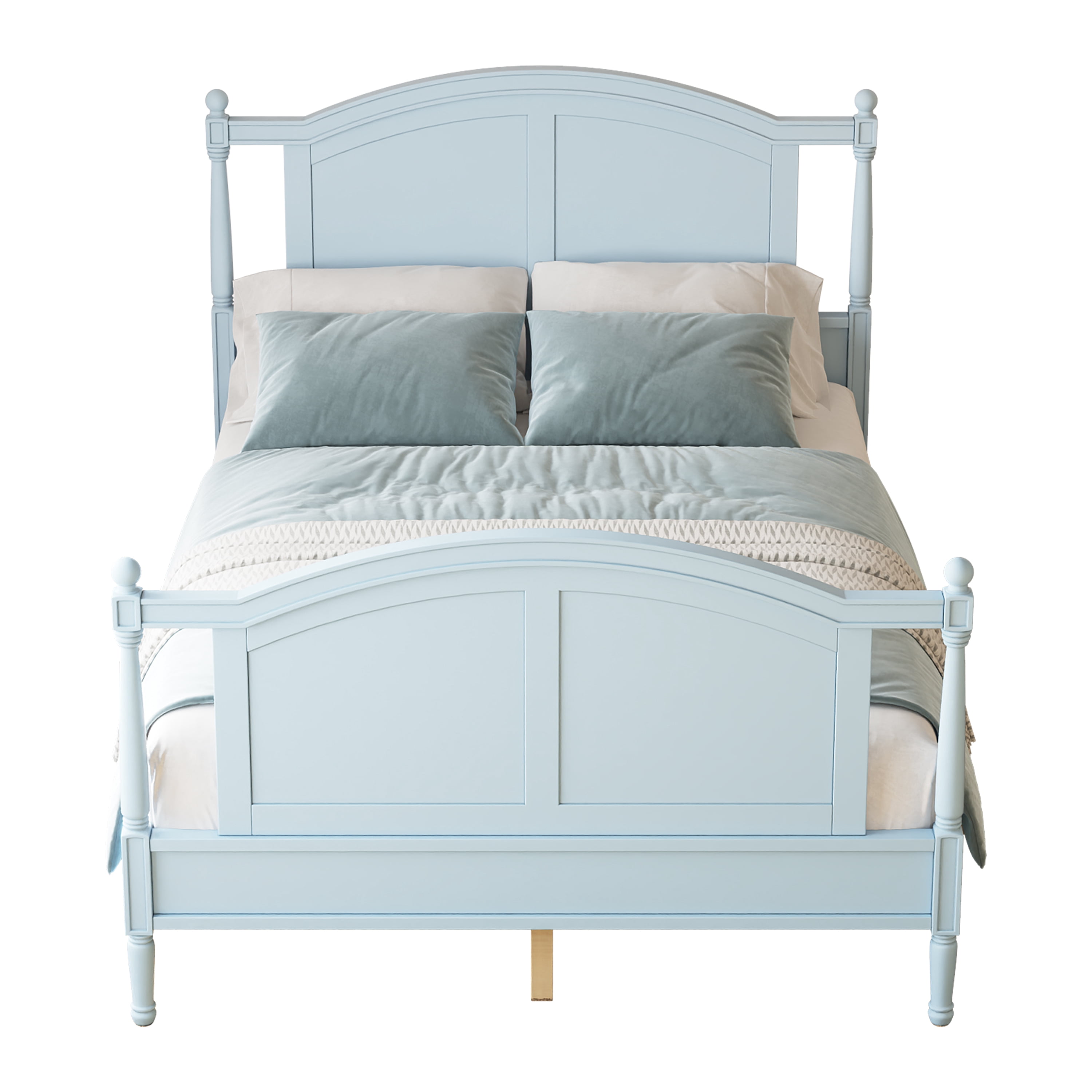 Mintazer Full Size Farmhouse Platform Bed Frame with Arched Panel Headboard & Footboard, Cottage Panel Bed Frame with Spindle Posts & Slat Support for Bedroom Guest Room, Light Blue