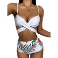 thumbnail image 5 of Traje de baño envolvente floral tropical de cintura alta con cubierta de kimono de playa Traje de baño de 3 piezas Conjunto de traje de baño de bikini acolchado (S-Verde Rosa Floral-S Sincero Electrónica, 5 of 5