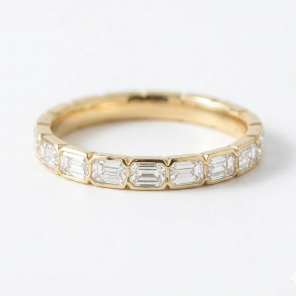 Emerald Cut Diamond Half Eternity Engagement Ring, Matching Band Ring, April Birthstone Ring, Stacking Band Ring, Christmas Gift For Her, Handmade Jewelry