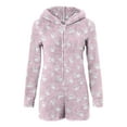 thumbnail image 3 of Women's Fleece Bear Ear Hooded Zip Up Printed Onesies Pajamas Cute Sherpa Fleece Romper Long Sleeve Sleepwear Playsuit (XL, Pink), 3 of 5
