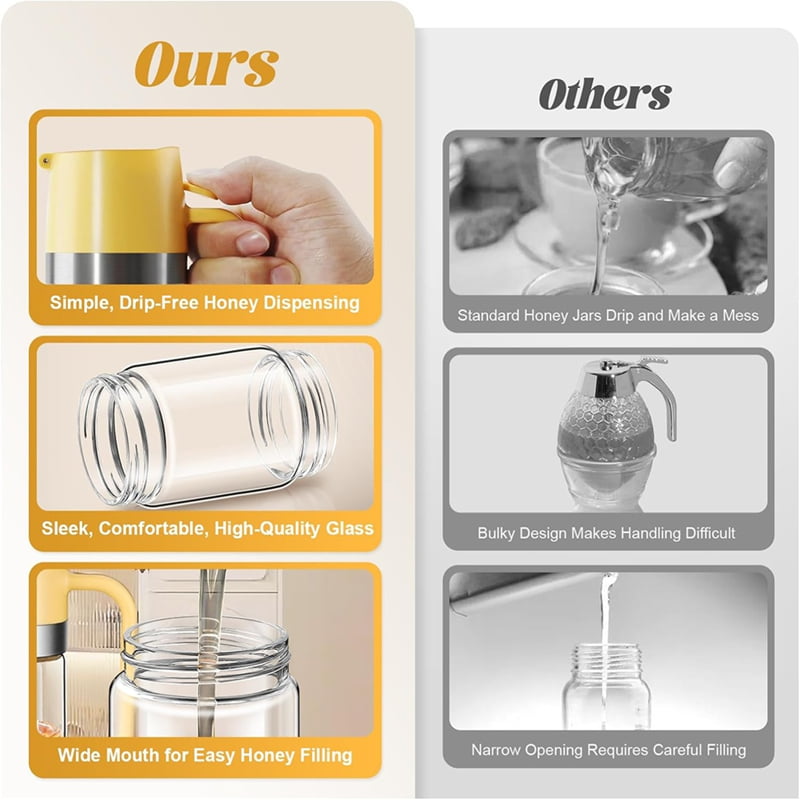 2Pcs 10OZ/300ml Honey Dispenser No Drip - Syrup Pump for Coffee, Mini Jars Coffee