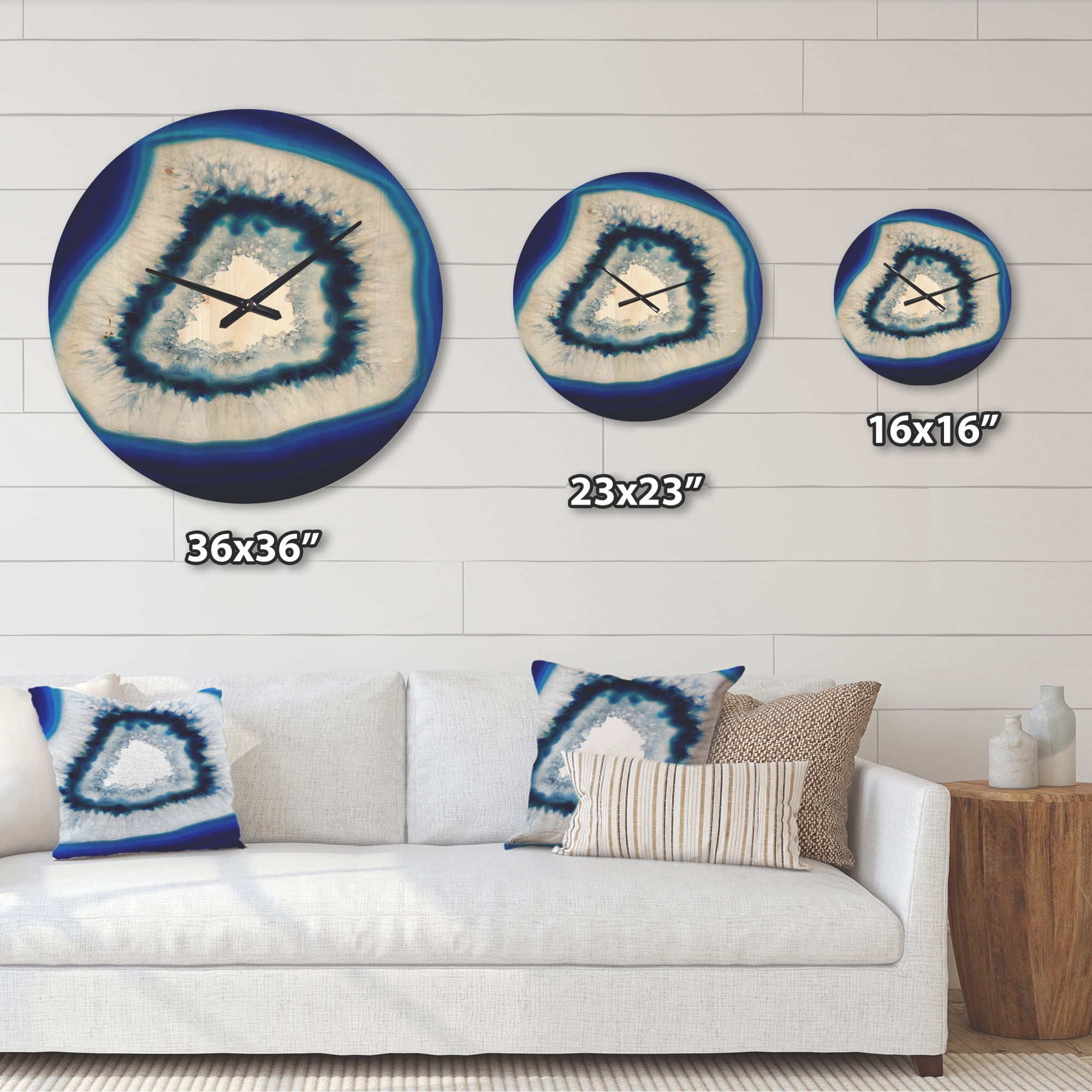 Designart 'Slice of Blue Ggate Crystal Stone' Modern Wood Wall Clock