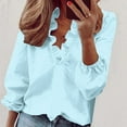 thumbnail image 2 of WREESH Womens Fashion Blouses Business Casual Tops Ruffle V Neck Solid Color Pullover Regular Fit Long Sleeve Tops Casual Full Tops Loose Plus Size Clothing Light Blue, 2 of 5