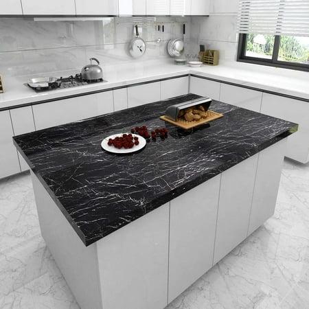 Black Marble Wall Paper For Kitchen, Countertop Cover Paper Black