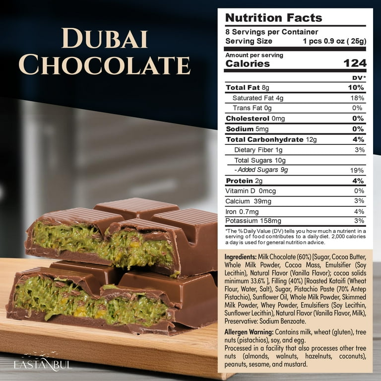 Eastanbul Dubai Chocolate Bar Pistachio, Kunafa, 7oz, Halal