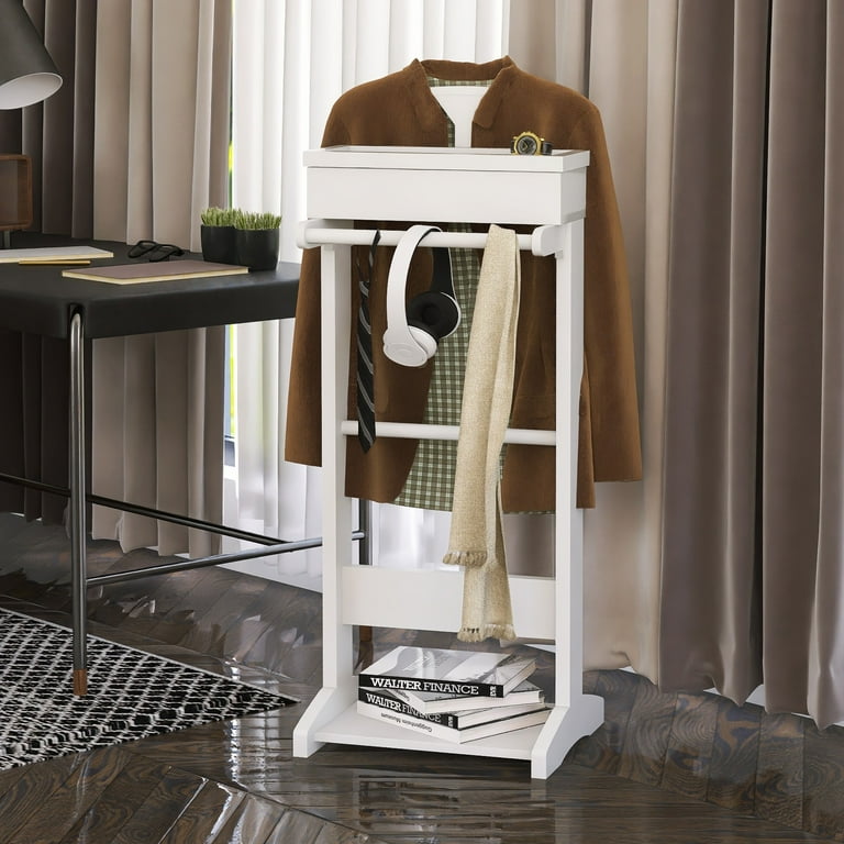 Facilehome Wood Valet Stand Clothes Rack for Bedroom and Living Room Suit Coat Rack for Entryway White