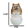 thumbnail image 2 of Pet Pomeranian Pom Pom Teacup Puppy Dog Figurine With Glass Eyes Pup In Pot, 2 of 9