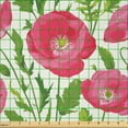 thumbnail image 2 of Ambesonne Poppy Flower Fabric by the Yard Microfiber, Leaves Petals Romance, 1 Yard, Green Pink Cream, 2 of 2