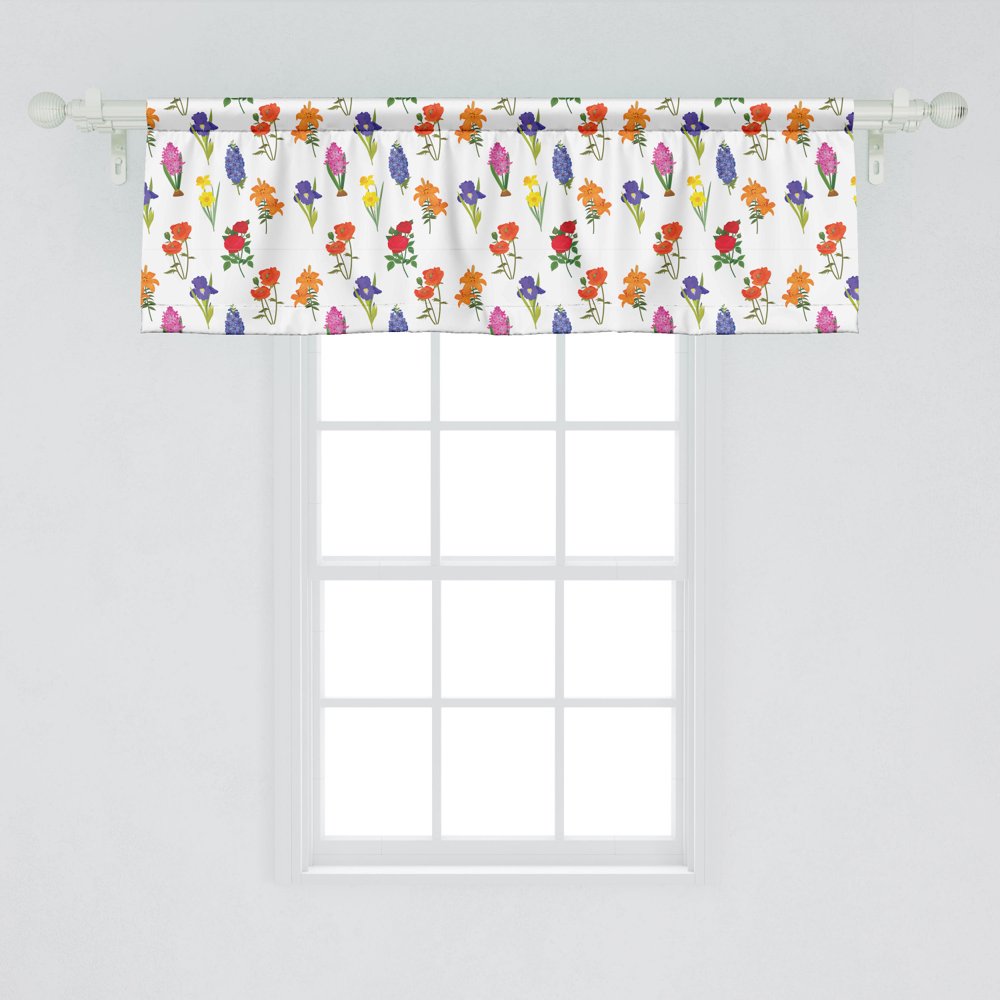 Ambesonne Floral Window Valance, Repeating Pattern of Various Flowers ...