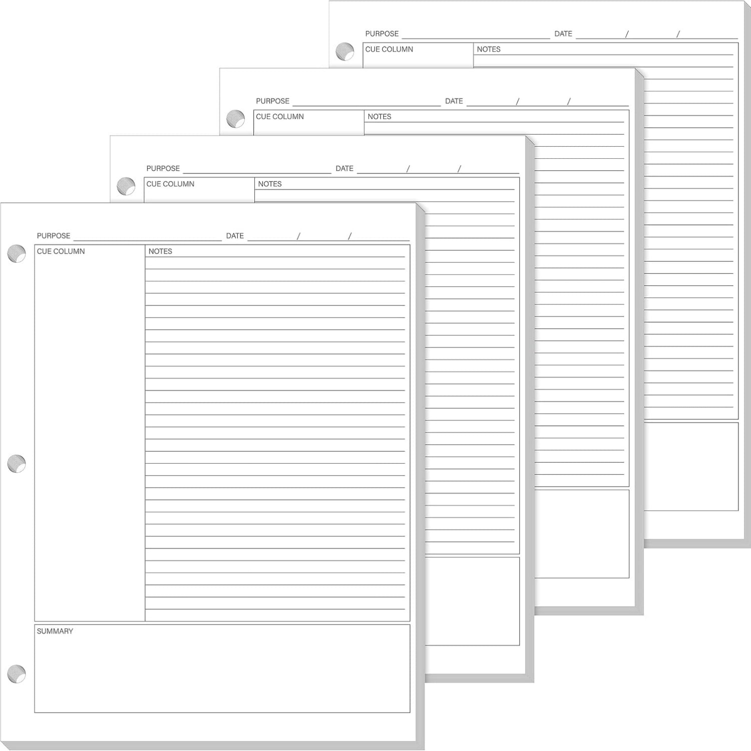 200 Sheets Cornell Notes Loose Leaf Paper, 8.5 x 11 Inch, 3 Hole Punch (White)