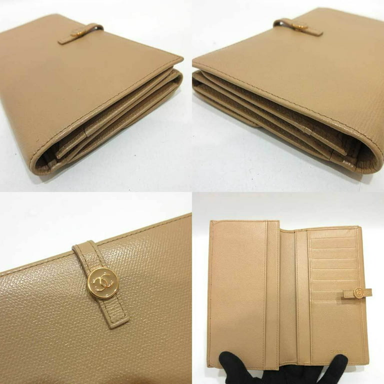 Authenticated Used Chanel Wallet Coco Button Long Bi-Fold Beige Light Brown  Women's Leather CHANEL 
