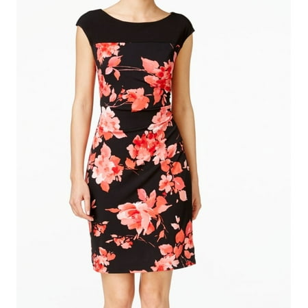 Connected Apparel NEW Black Floral Women's Size 6P Petite Sheath Dress ...