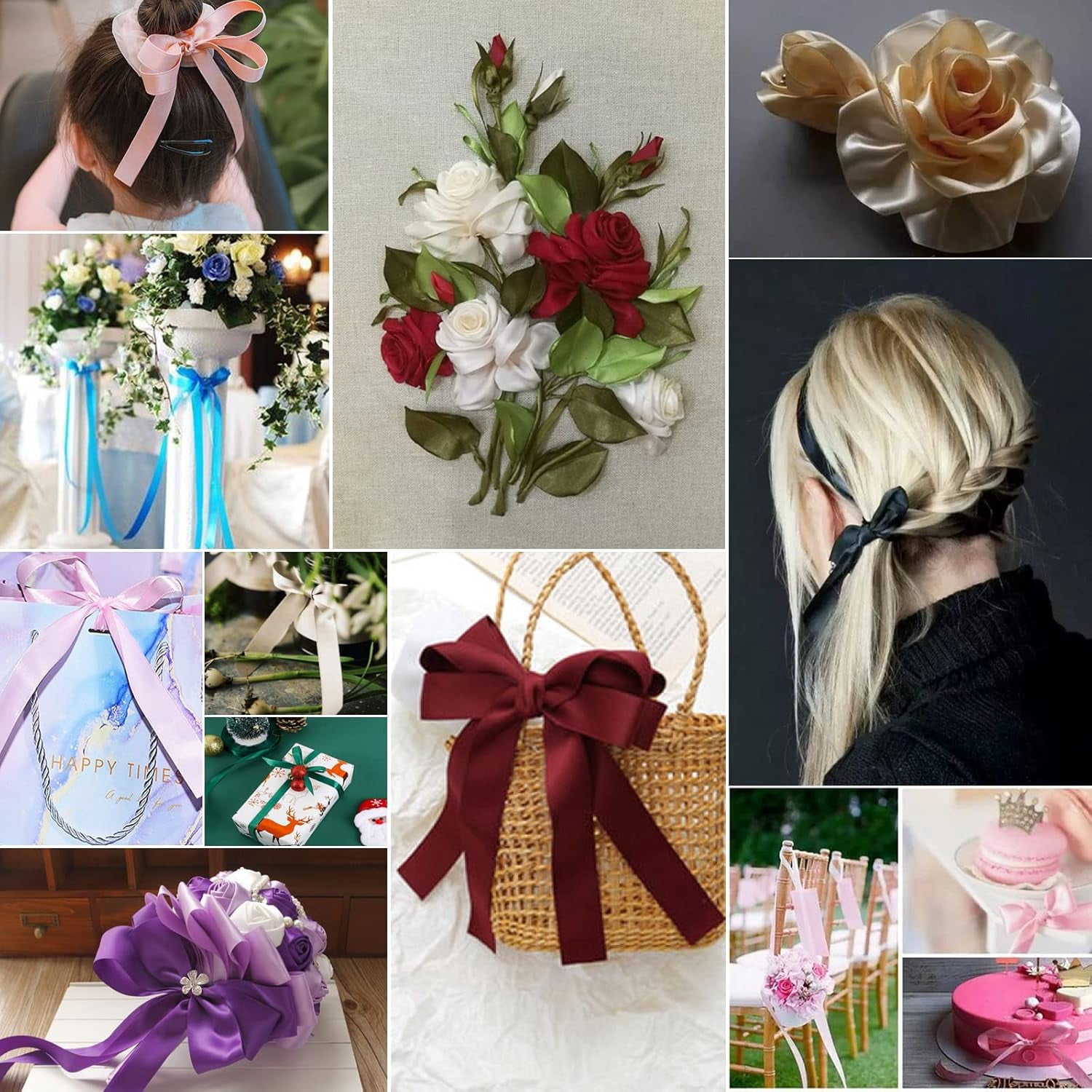 16 Rolls Satin Ribbon, Single Face Solid Color Fabric Ribbon Bulk, 25 Yard per Roll in 1 Inch Wide, Assorted Ribbon Perfect for Gift Wrapping/Christmas/Wedding Favors/Party Decorations