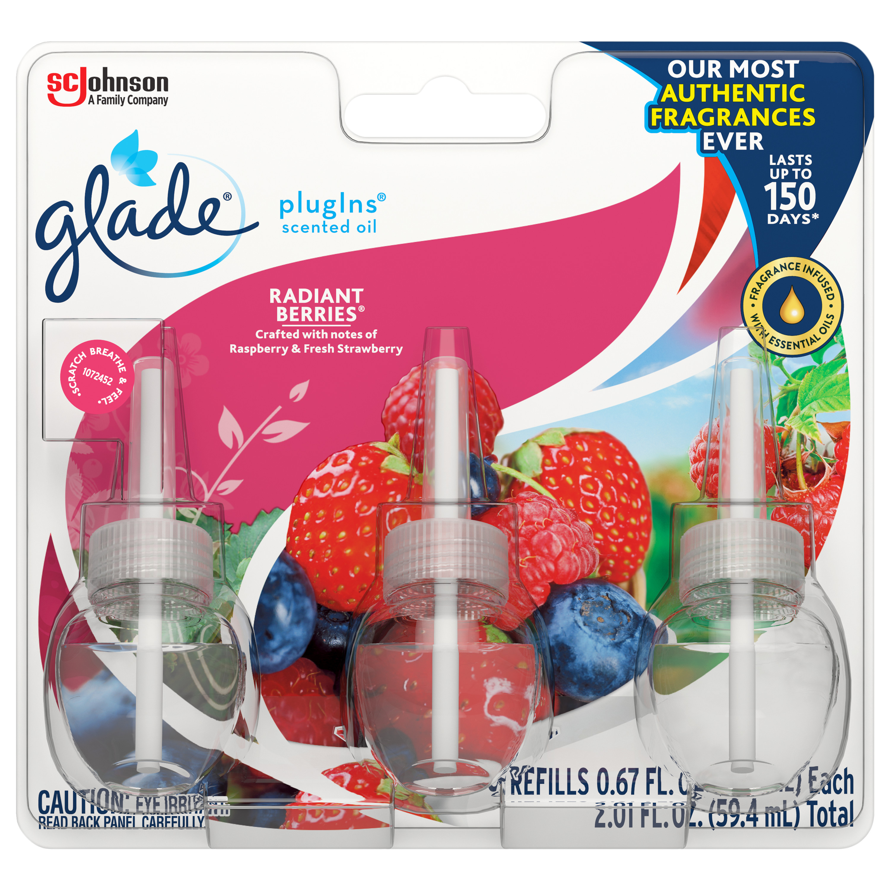 Glade PlugIns Refill 3 CT, Radiant Berries, 2.01 FL. OZ. Total, Scented