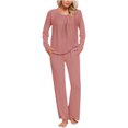 thumbnail image 2 of Women Pajama Set Pleats Long Sleeve Top with Straight Leg Pants Lounge Sets Sleepwear Loungewear with Pockets, 2 of 6
