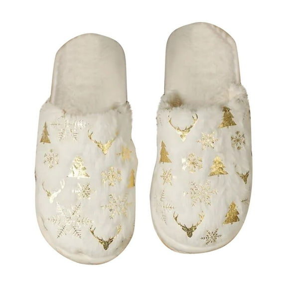 Fesfesfes Womens Plush Fleece Winter Warm Casual Slip On Shoes with Bow Round Toe Slippers for Indoor Home Wear and Outdoor Soft Lightweight Non Slip Breathable(White,44(US:10))