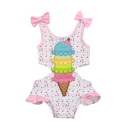 

BeQeuewll Baby Girl Sleeveless Backless Bow Ice Cream One Pieces Swimsuit Bathing Suit