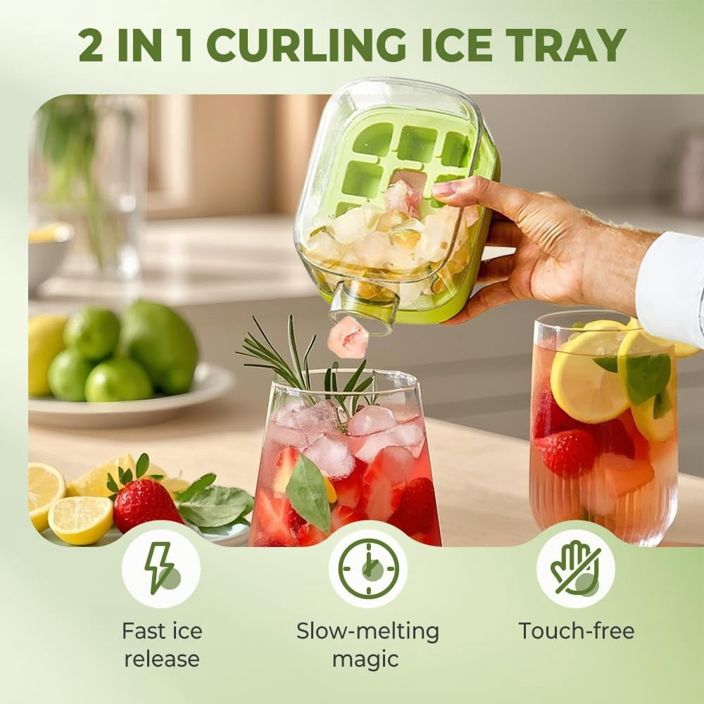 2-in-1 Ice Cube Bottle with Straw, Easy Press Ice Tray Water Bottle, Leak Proof Lid, Vertical Ice Maker for Freezer, Travel, Gym & Home Use (White, 800ml)