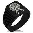 thumbnail image 1 of Stainless Steel Binding Vegvisir Troll Cross Runic Viking Needle Stripe Pattern Biker Style Polished Ring, 1 of 1