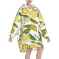 thumbnail image 2 of Fresh Tropical Lemons Print Oversized Blanket Hoodie, Wearable Blanket Adult For Women Men And Teenager, Super Soft Warm Flannel Fluffy Hooded Blankets Sweatshirt With Big Pocket, 2 of 8